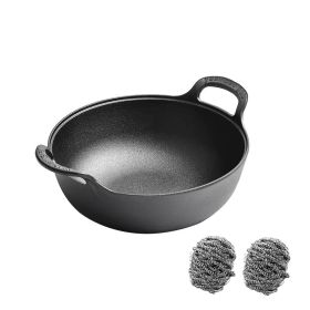 WANGYUANJI Yuanbao Pot 12.6", Cast Iron Stew Pot, Non-coated Non-stick Saucepan for Making Soup, Cooking Porridge, Gas, Induction, with Wire Ball