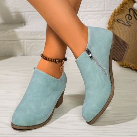 Chunky Heel Round Toe Ankle Boots With Side Zipper Design Fashion Fall Winter Short Boots For Women Shoes (Option: Blue-42.)